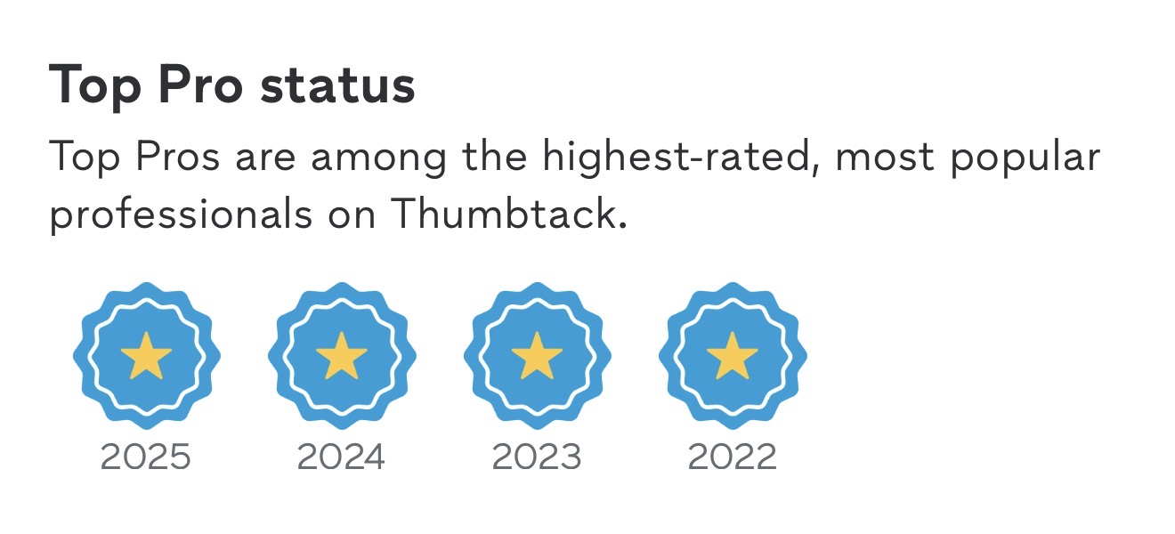 Thumbtack Top Pro recognition for 2022, 2023, 2024 and 2025